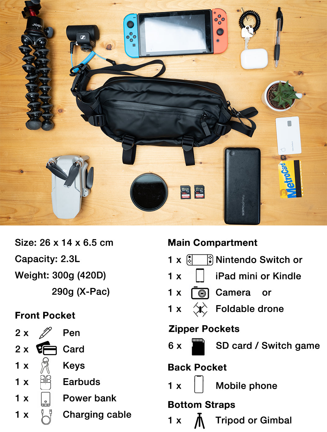 X-Pac Tech & Trekking Sling Bag 2.3L – instinctbackpack